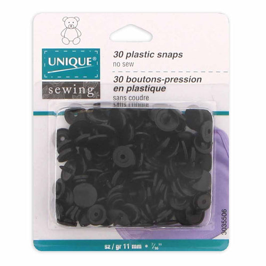 UNIQUE SEWING Plastic Snap Fasteners – Size 2 / 11mm (5/8") – Black – 30 sets
