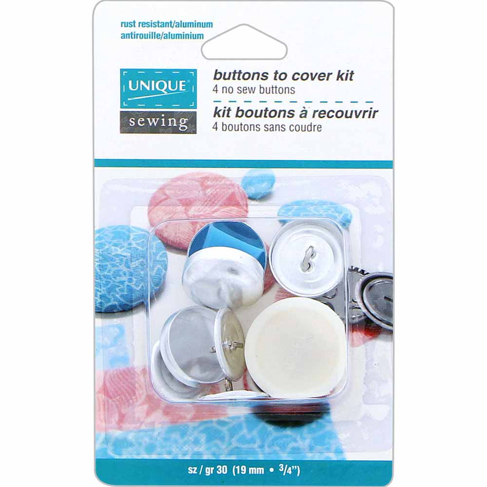 UNIQUE SEWING Buttons to Cover Kit with Tool, Size 30 (19 mm / 3⁄4″) — 4 Sets