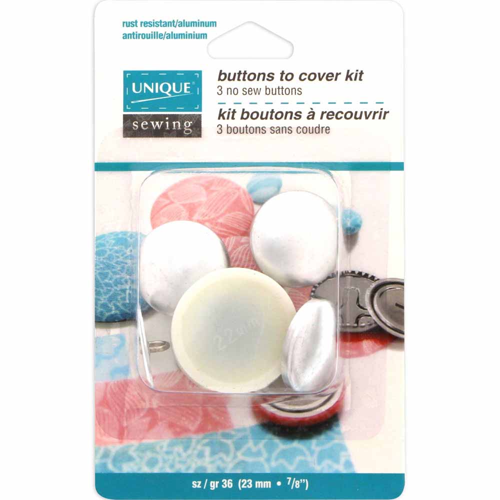 UNIQUE SEWING Buttons to Cover Kit with Tool, Size 36 (23 mm / 7⁄8″) — 3 Sets