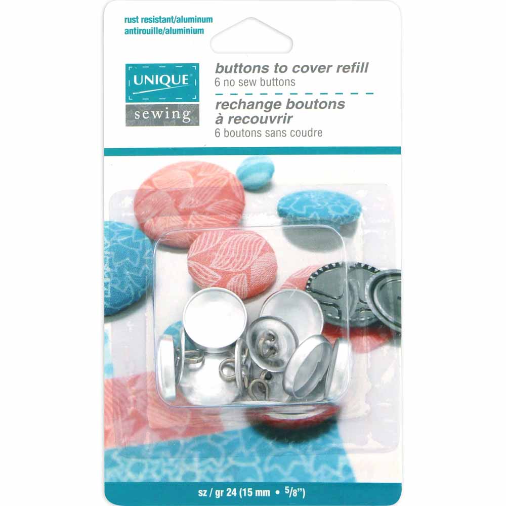 UNIQUE SEWING Buttons to Cover Refill – Size 24 – 15 mm (5/8") – 6 sets