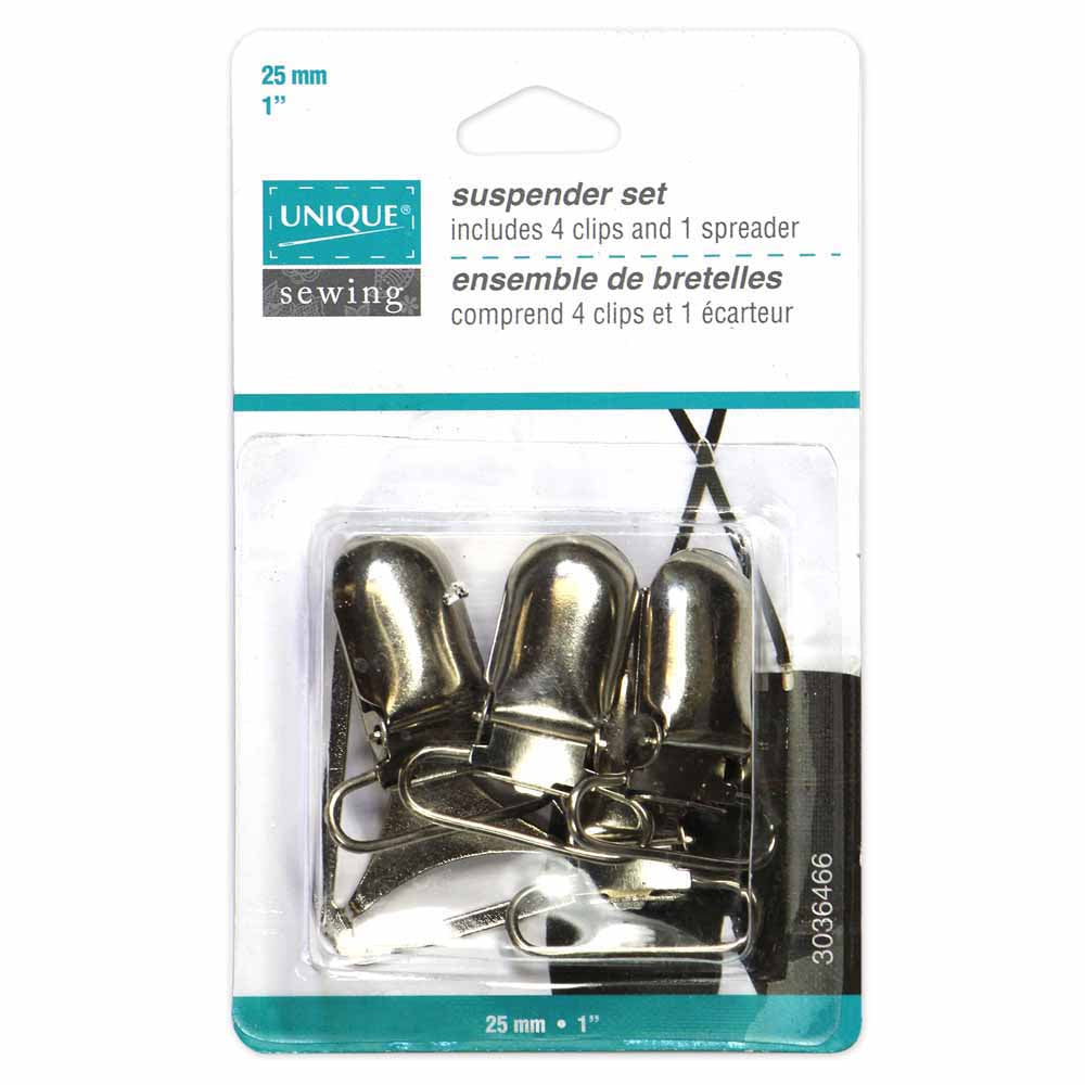 UNIQUE SEWING Suspender Set – Silver – 25 mm (1") – 5 pcs