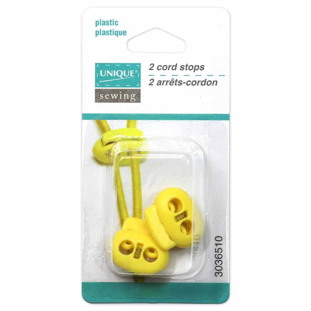 UNIQUE SEWING 2‑Hole Cord Stops – Yellow – 2 pcs