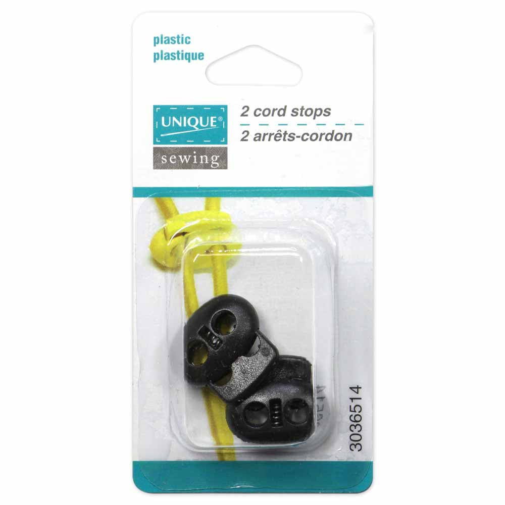 UNIQUE SEWING 2‑Hole Cord Stops – Black – 2 pcs