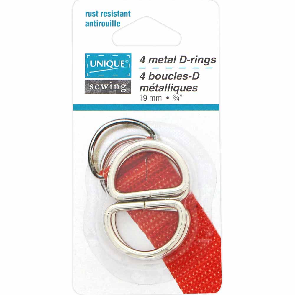 UNIQUE SEWING Metal D‑Rings — Silver, 19 mm (3/4″), 4 pcs