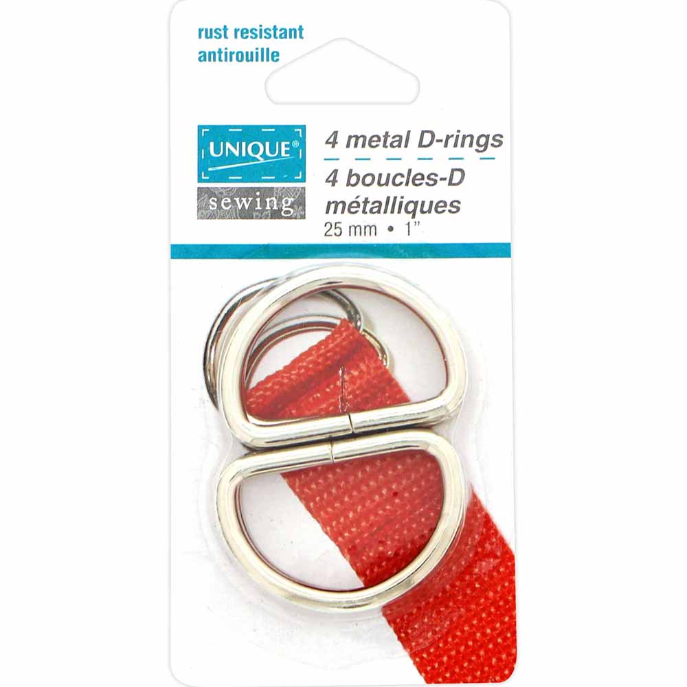 UNIQUE SEWING Metal D‑Rings — Silver, 25 mm (1″), 4 pcs