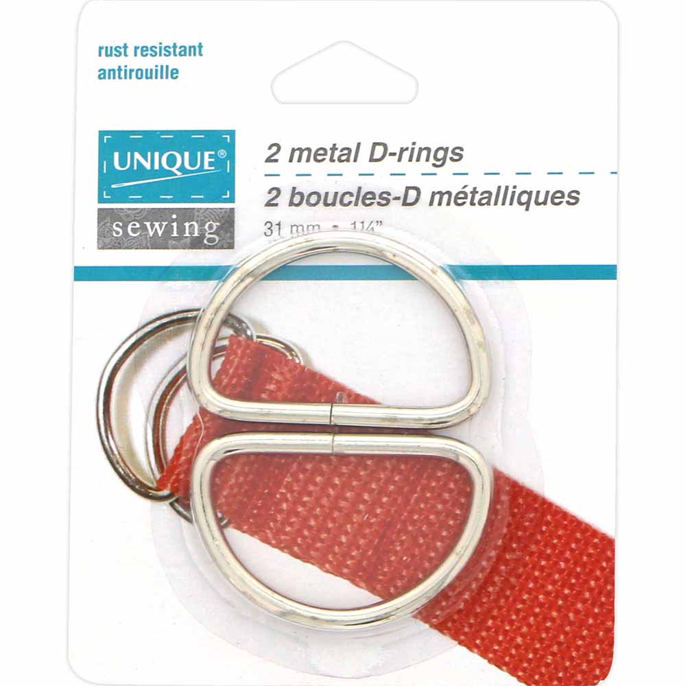 UNIQUE SEWING Metal D‑Rings — Silver, 31 mm (1 1/4″), 2 pcs