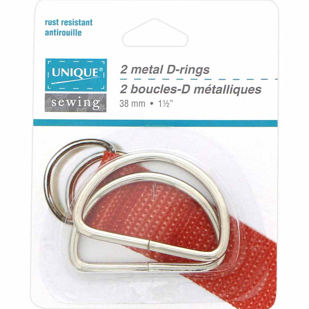 UNIQUE SEWING Metal D‑Rings — Silver, 38 mm (1 1/2″), 2 pcs