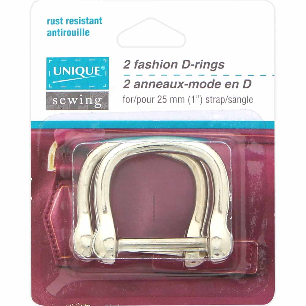 UNIQUE SEWING Fashion Metal D-Rings – 25 mm (1") – Silver – 2 Pcs