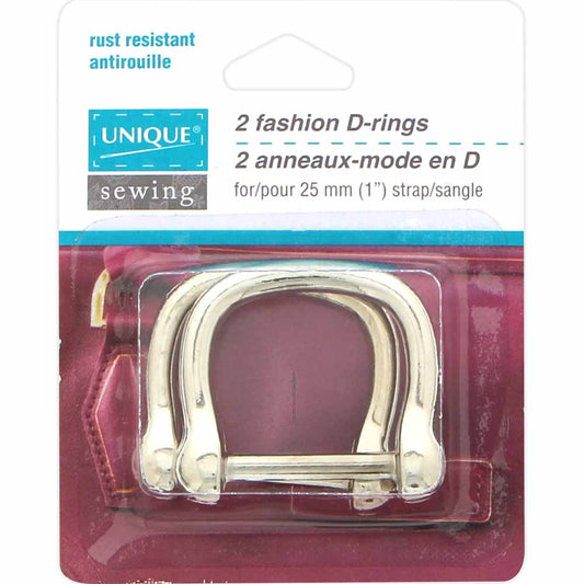 UNIQUE SEWING silver fashion D-rings, 25 mm (1 in.), 2-pack