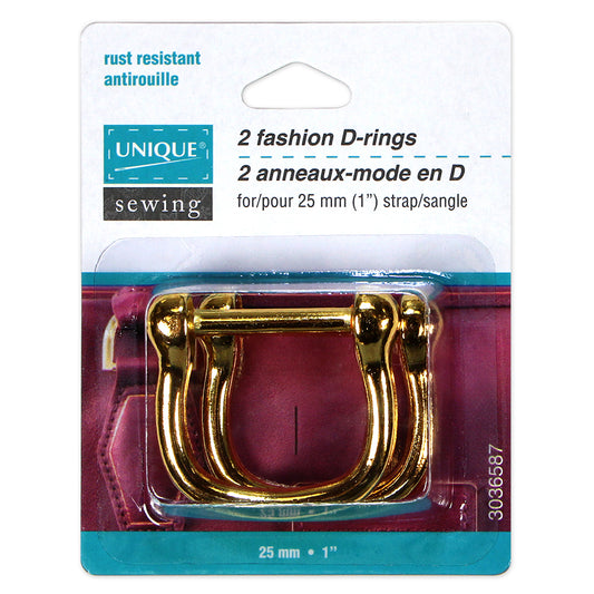 UNIQUE SEWING gold fashion D-rings, 25 mm (1 in.), 2-pack