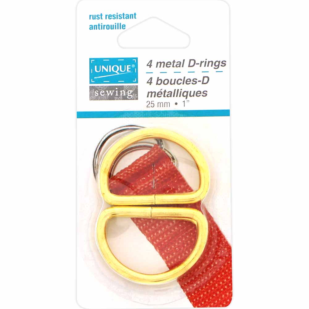 UNIQUE SEWING Metal D‑Rings — Gold, 25 mm (1″), 4 pcs