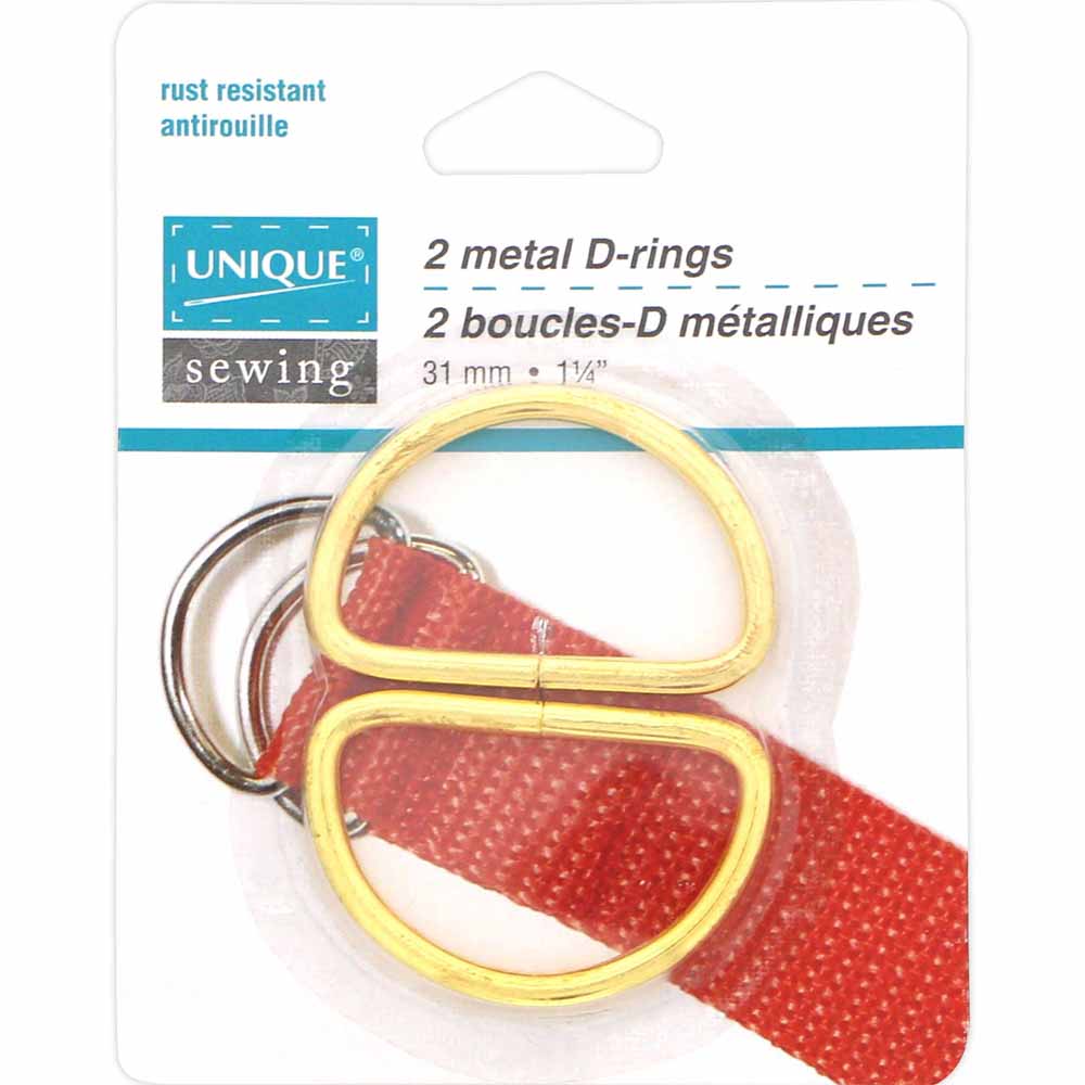 UNIQUE SEWING Metal D‑Rings — Gold, 31 mm (1 1/4″), 2 pcs