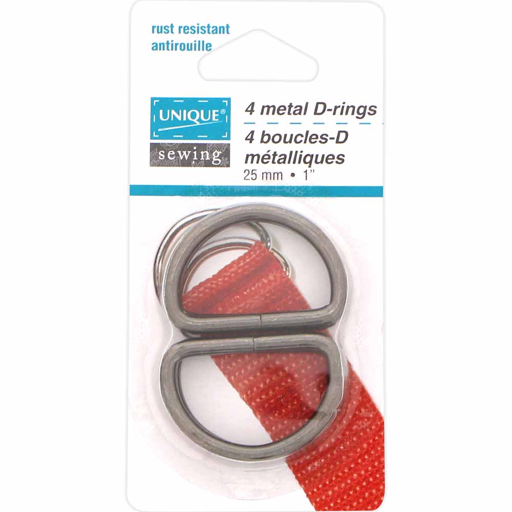 UNIQUE SEWING Metal D‑Rings – 25 mm (1") – Black – 4 Pcs