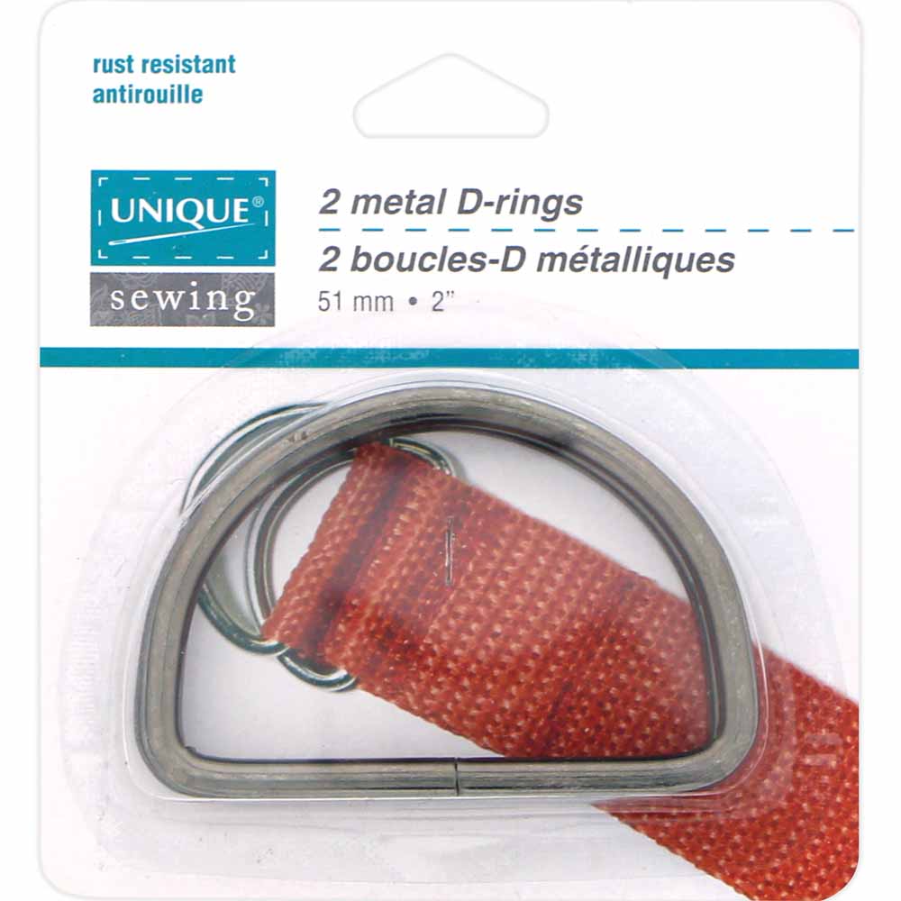 UNIQUE SEWING Metal D‑Rings – 51 mm (2") – Black – 2 Pcs
