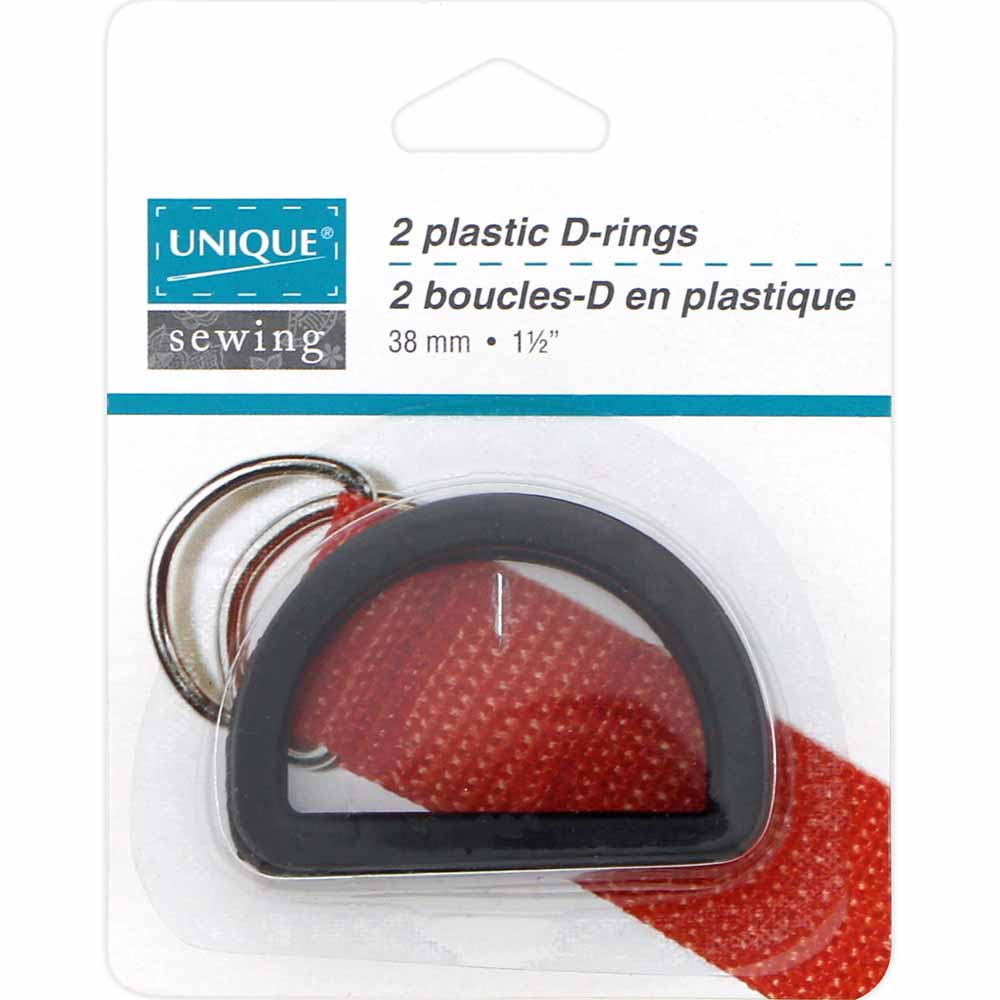 UNIQUE SEWING Plastic D‑Rings – 38 mm (1 1/2") – Black – 2 Pcs