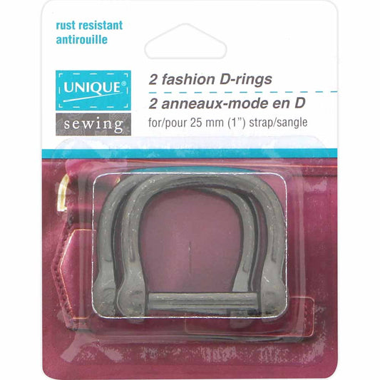 UNIQUE SEWING black fashion D-rings, 25 mm (1 in.), 2-pack