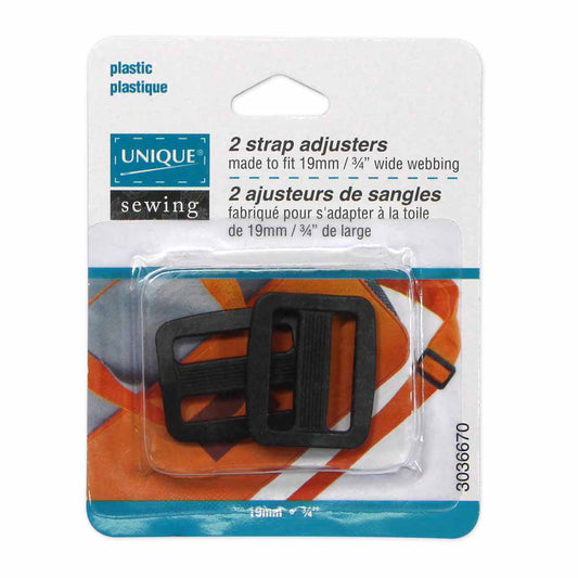 UNIQUE SEWING Strap Adjuster – Plastic – 19mm (3/4") – Black – 2 pcs