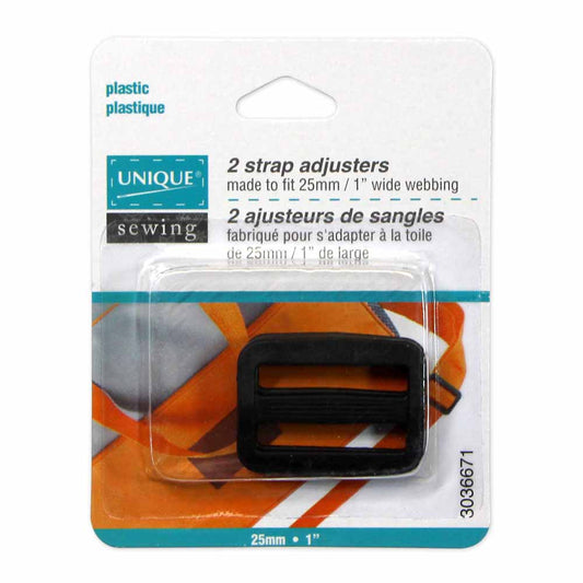 UNIQUE SEWING Strap Adjuster – Plastic – 25mm (1") – Black – 2 pcs