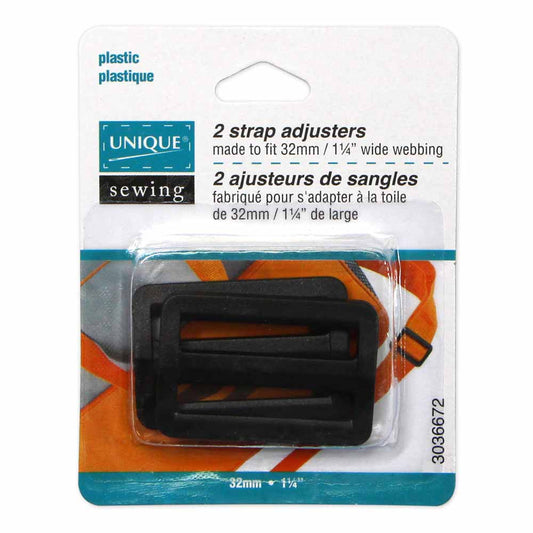 UNIQUE SEWING Strap Adjuster – Plastic – 32mm (1 1/4") – Black – 2 pcs