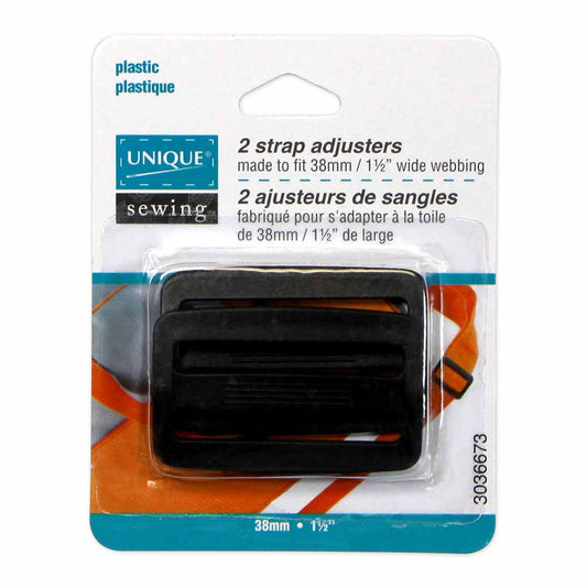 UNIQUE SEWING Strap Adjuster – Plastic – 38mm (1 1/2") – Black – 2 pcs