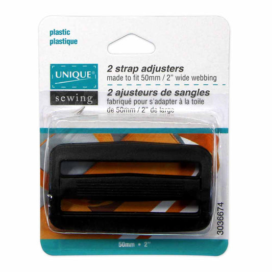 UNIQUE SEWING Strap Adjuster – Plastic – 50mm (2") – Black – 2 pcs