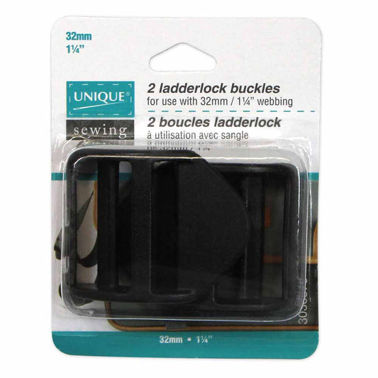 UNIQUE SEWING Ladderlock Buckle - Plastic - 32mm (1 1/4") - Black - 2 pcs