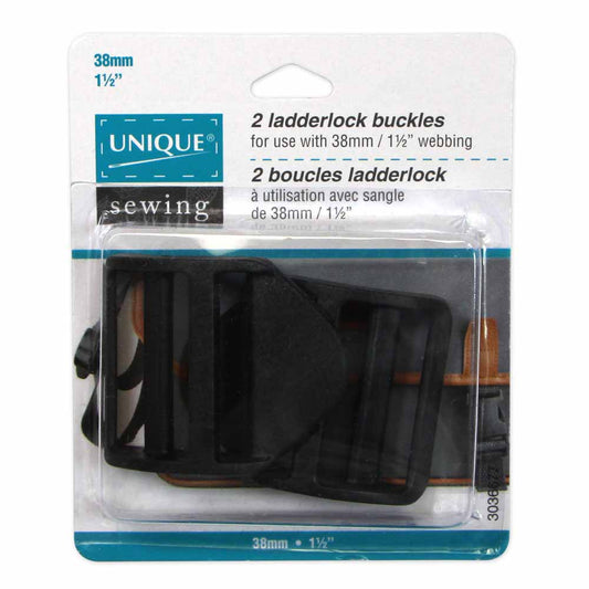 UNIQUE SEWING Ladderlock Buckle - Plastic - 38mm (1 1/2") - Black - 2 pcs