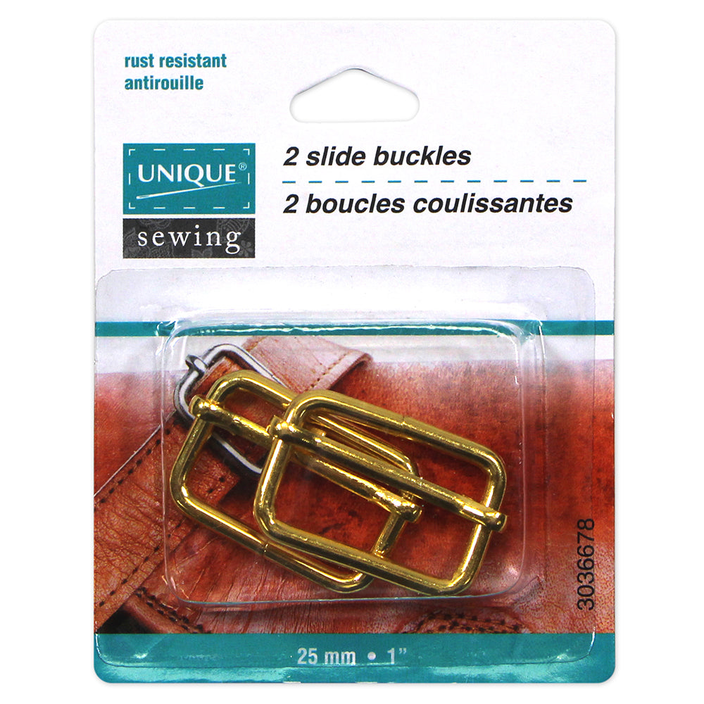 UNIQUE SEWING Slide Buckle – Metal – 25mm (1") – Gold – 2 pcs