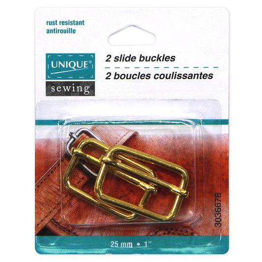 UNIQUE SEWING Slide Buckle – Metal – 25mm (1") – Gold – 2 pcs
