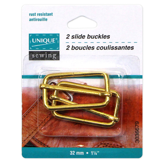 UNIQUE SEWING Slide Buckle – Metal – 32mm (1 1/4") – Gold – 2 pcs