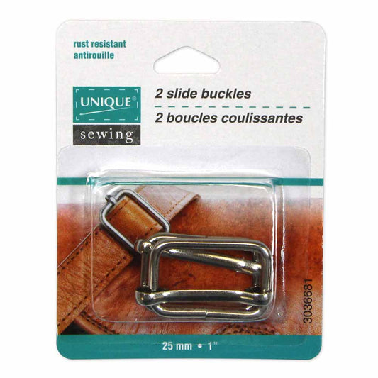 UNIQUE SEWING Slide Buckle – Metal – 25mm (1") – Silver – 2 pcs
