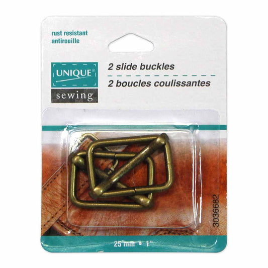 UNIQUE SEWING Slide Buckle – Metal – 25mm (1") – Antique Gold – 2 pcs