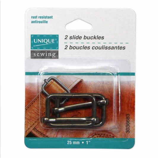UNIQUE SEWING Slide Buckle – Metal – 25mm (1") – Gunmetal – 2 pcs