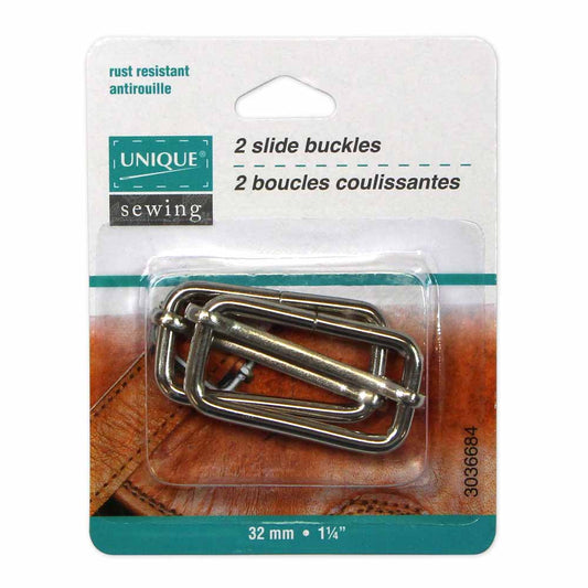 UNIQUE SEWING Slide Buckle – Metal – 32mm (1 1/4") – Silver – 2 pcs