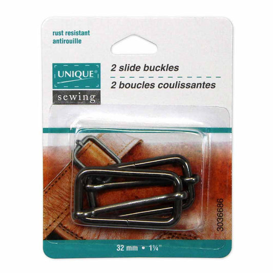 UNIQUE SEWING Slide Buckle - Metal - 32mm (1 1/4") - Gunmetal - 2 pcs