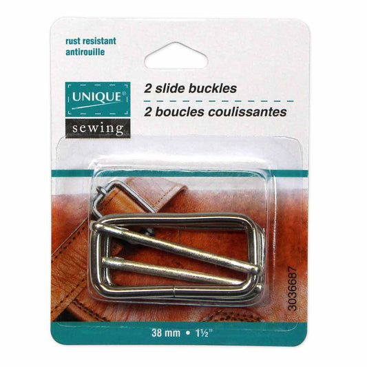 UNIQUE SEWING Slide Buckle - Metal - 38mm (1 1/2") - Silver - 2 pcs