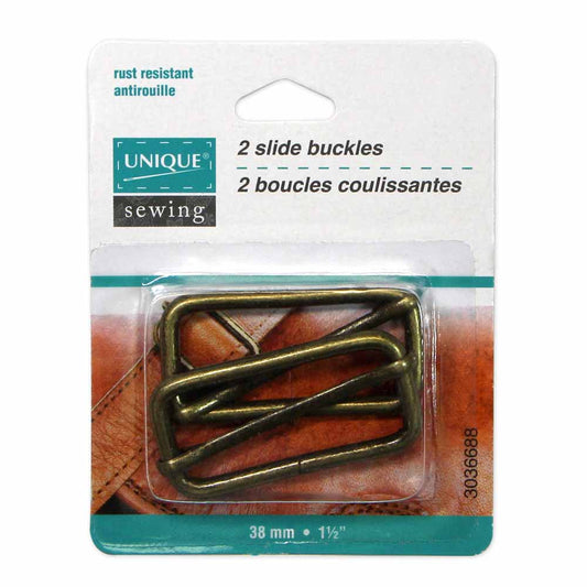 UNIQUE SEWING Slide Buckle - Metal - 38mm (1 1/2") - Antique Gold - 2 pcs