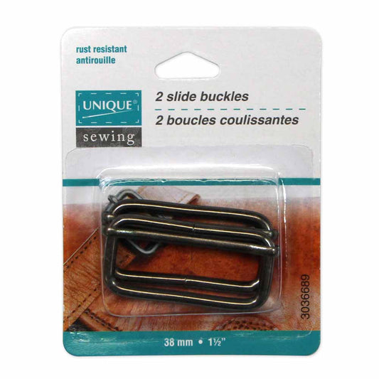 UNIQUE SEWING Slide Buckle - Metal - 38mm (1 1/2") - Gunmetal - 2 pcs