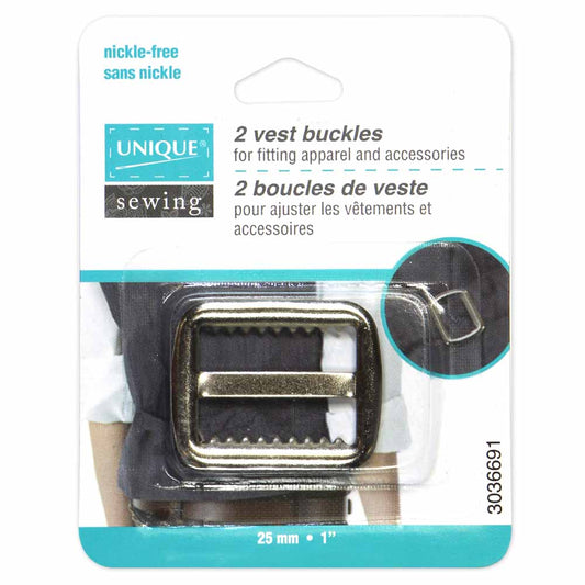 UNIQUE SEWING Vest Buckles - 25mm (1") - Silver - 2 pcs