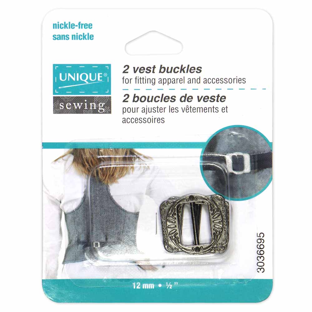 UNIQUE SEWING Vest Buckles - 12mm (1/2") - Gunmetal - 2 pcs