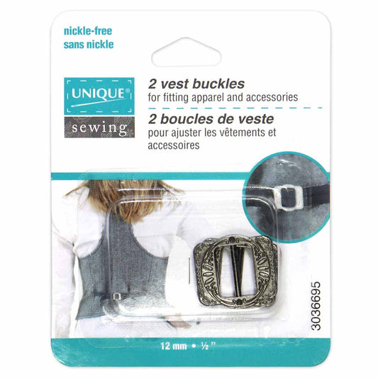 UNIQUE SEWING Vest Buckles - 12mm (1/2") - Gunmetal - 2 pcs