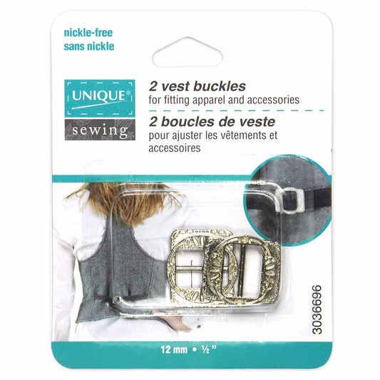 UNIQUE SEWING Vest Buckles - 12mm (1/2") - Silver - 2 pcs
