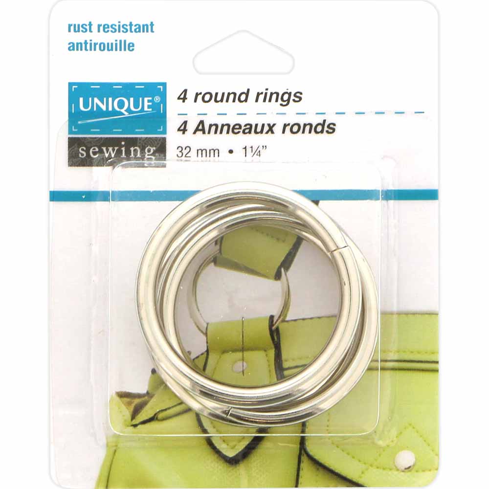 UNIQUE SEWING Round Rings – Silver – 32 mm (1¼″), 4 pcs