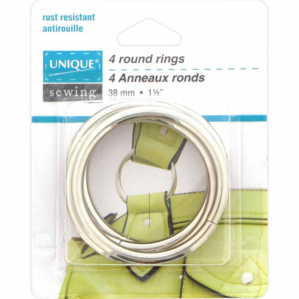 UNIQUE SEWING Round Rings – Silver – 38 mm (1½″), 4 pcs