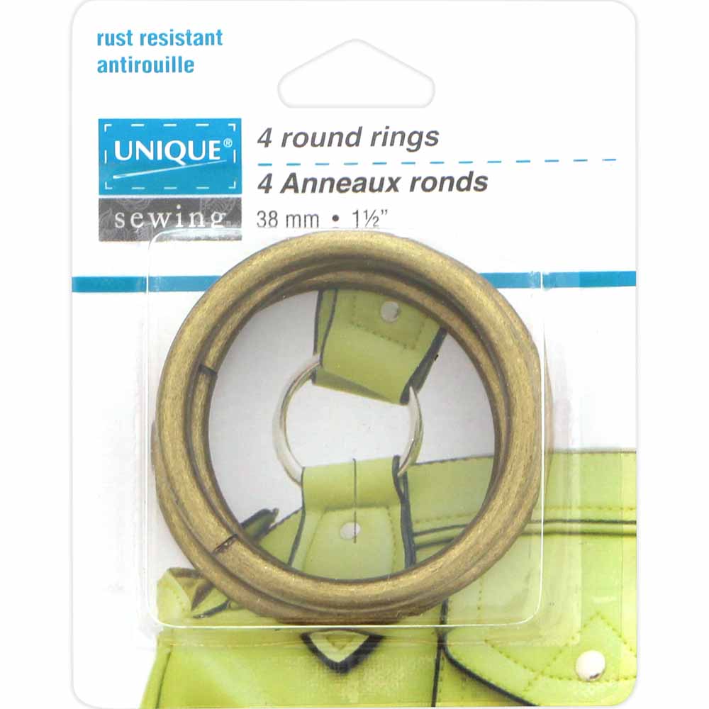UNIQUE SEWING Round Rings – Antique Gold – 38 mm (1½″), 4 pcs