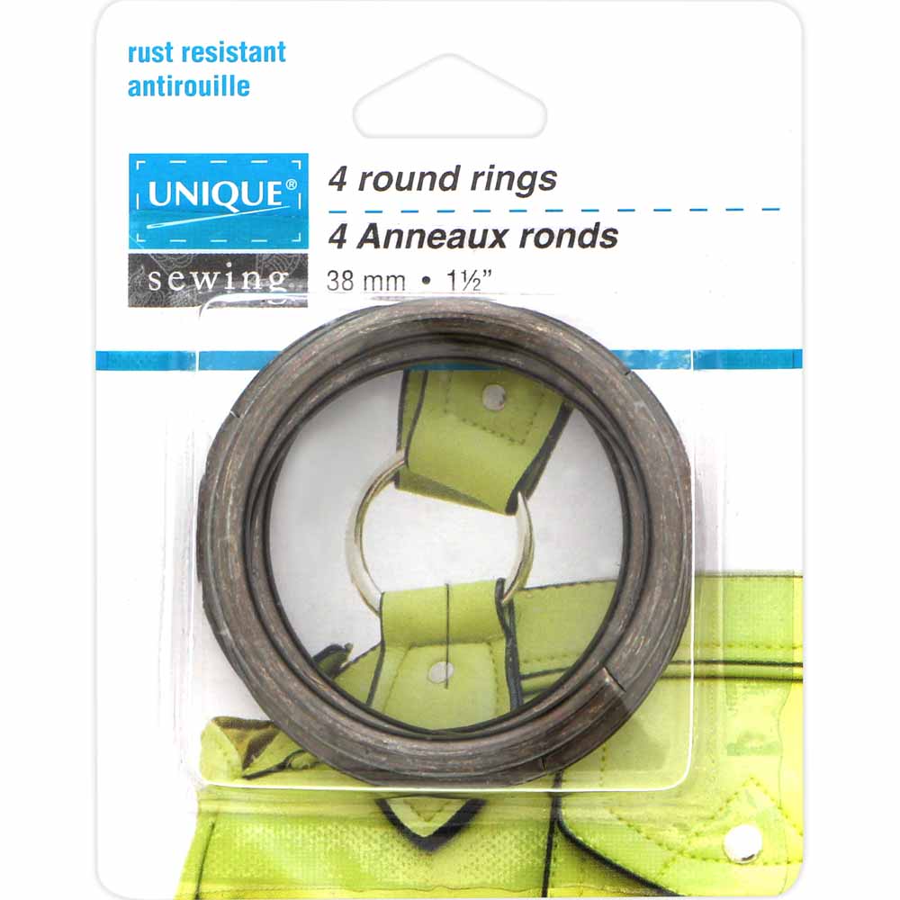 UNIQUE SEWING Round Rings – Black/Gunmetal – 38 mm (1½″), 4 pcs