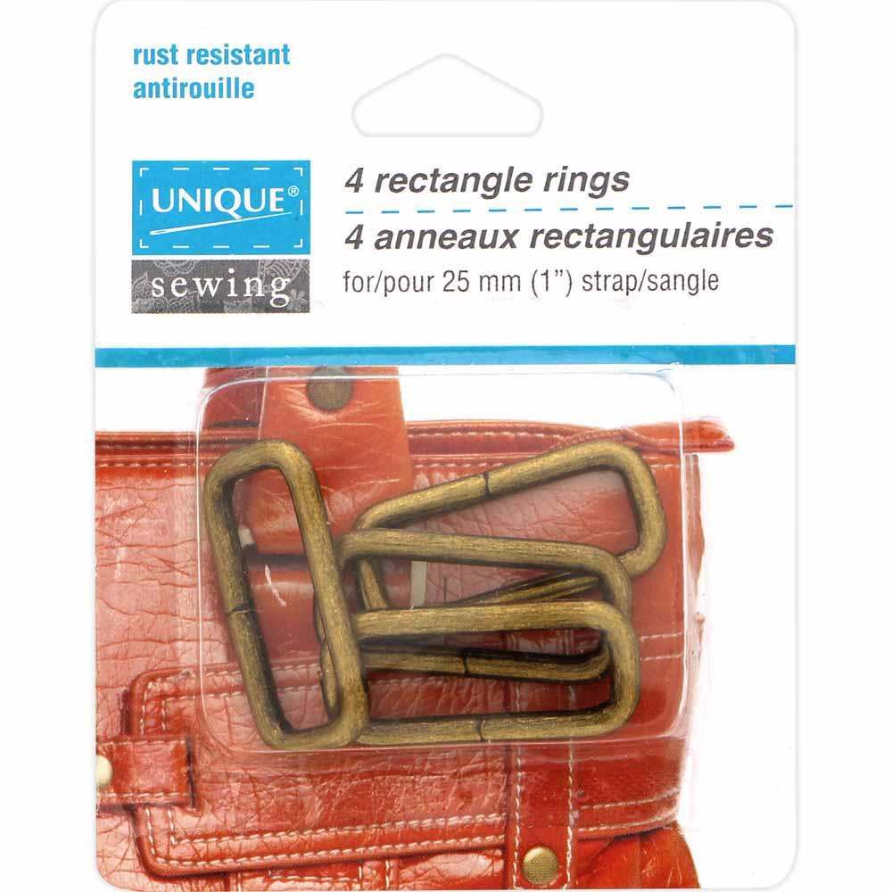 UNIQUE SEWING Rectangle Rings – Antique Gold – 25 mm (1″), 4 pcs