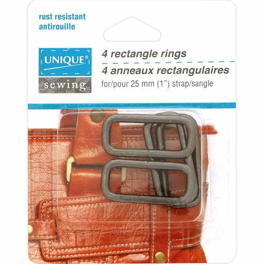 UNIQUE SEWING Rectangle Rings – Black/Gunmetal – 25 mm (1″), 4 pcs