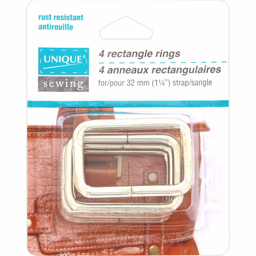 UNIQUE SEWING Rectangle Rings – Silver – 32 mm (1¼″), 4 pcs