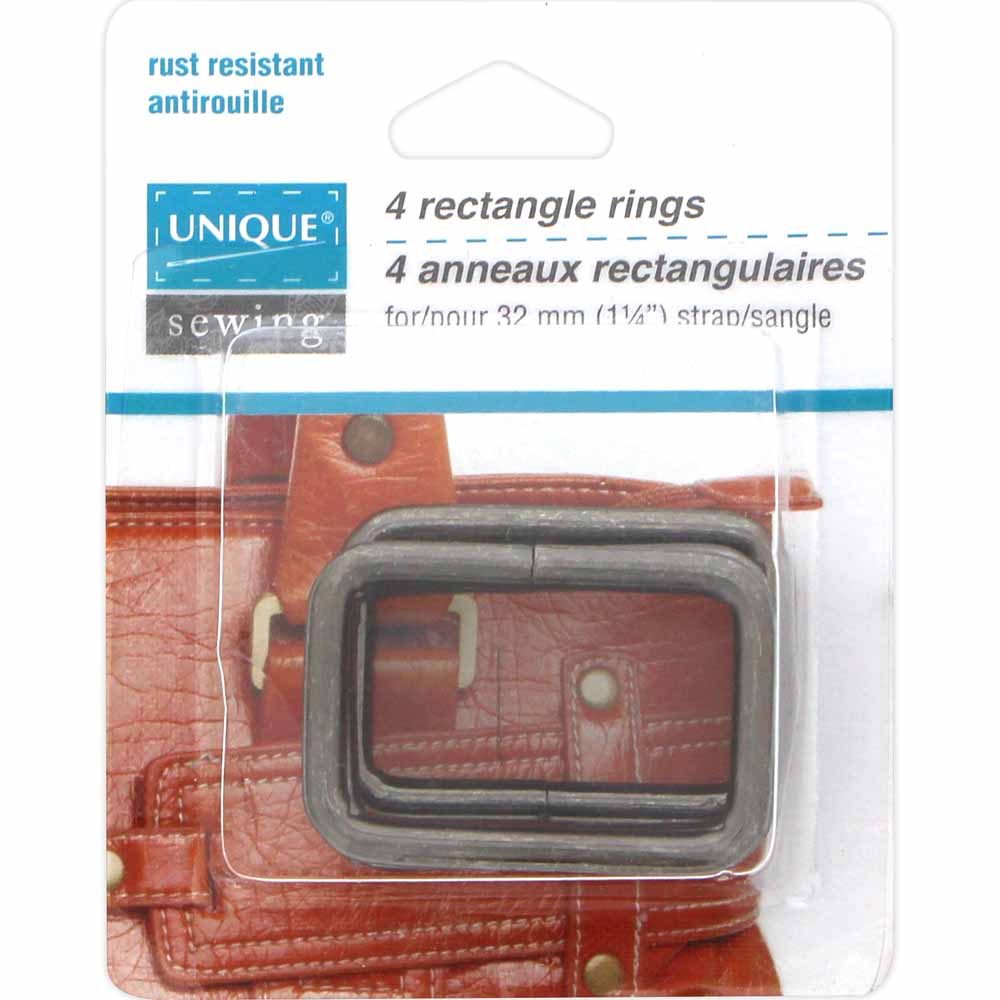 UNIQUE SEWING Rectangle Rings – 32 mm (1 1/4") – Black – 4 Pcs